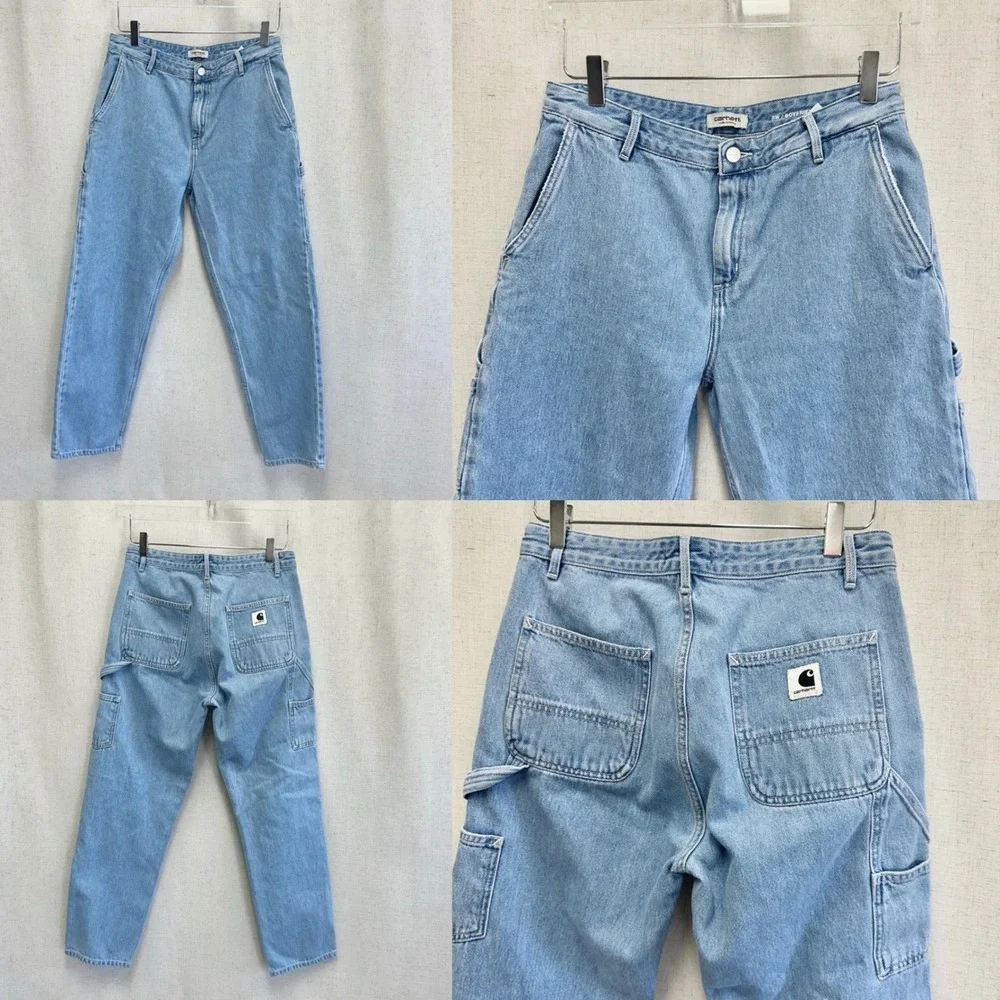 Carhartt WIP Pierce Carpenter Jeans Light Blue Wash RW Boyfriend Denim Size 28‎